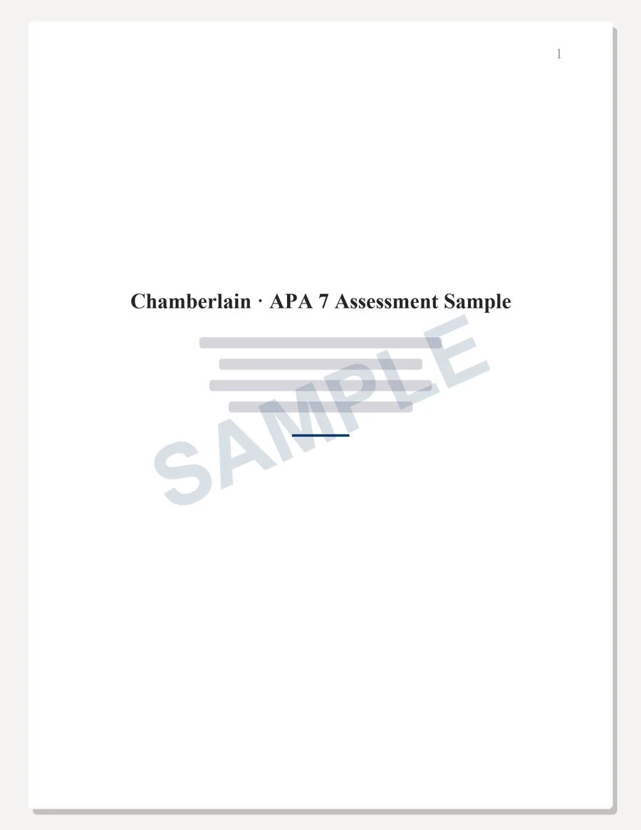 Chamberlain sample paper preview: APA 7 title page, written to the scoring guide